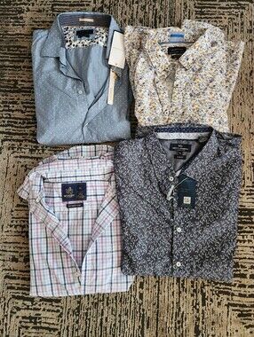Assorted Men’s Patterned Button-Down Shirts - Blue, White, Gray, Plaid